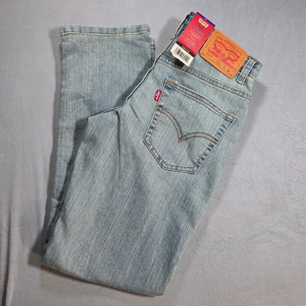 Levis 511 Slim Flex Stretch Jeans Boys SZ 10 Regular Light Wash Adjustable Waist